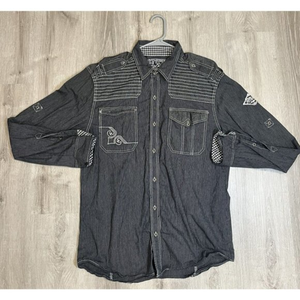 Affliction Black‎ Premium Casual Button Up Shirt Blue Mens Size XL